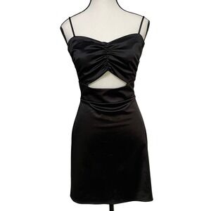 Womens Black Mini Dress‎ Large Cutout Ruched Lace Up HOCO Glam Party Cocktail